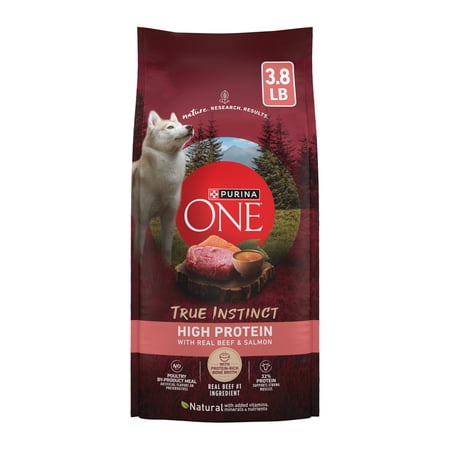 Purina ONE Natural High Protein Dog Food True Instinct with Real Beef and Salmon With Bone Broth and Added Vitamins Minerals and Nutrients 3.8 lb.