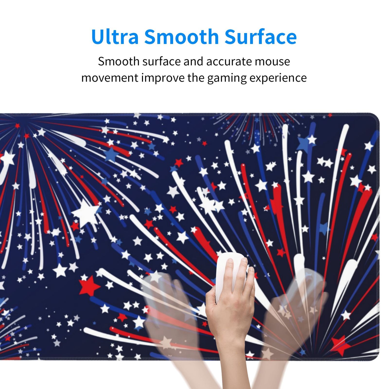 Rateoe Red White Blue Fireworks 1 Print Mouse Pad - Extended Large Gaming Mousepad,Non-Slip Stitched Edge,16x29.5 Inch