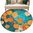 thumbnail image 2 of Orange Leaf Round Area Rug 5 FT, Non Slip Bedroom Rugs, Abstract Oil Painting Branch Turquoise Washable Soft Circular Carpet Non-Shedding Floor Mat for Kitchen Dining Room Foyer Balcony Dorm, 2 of 8