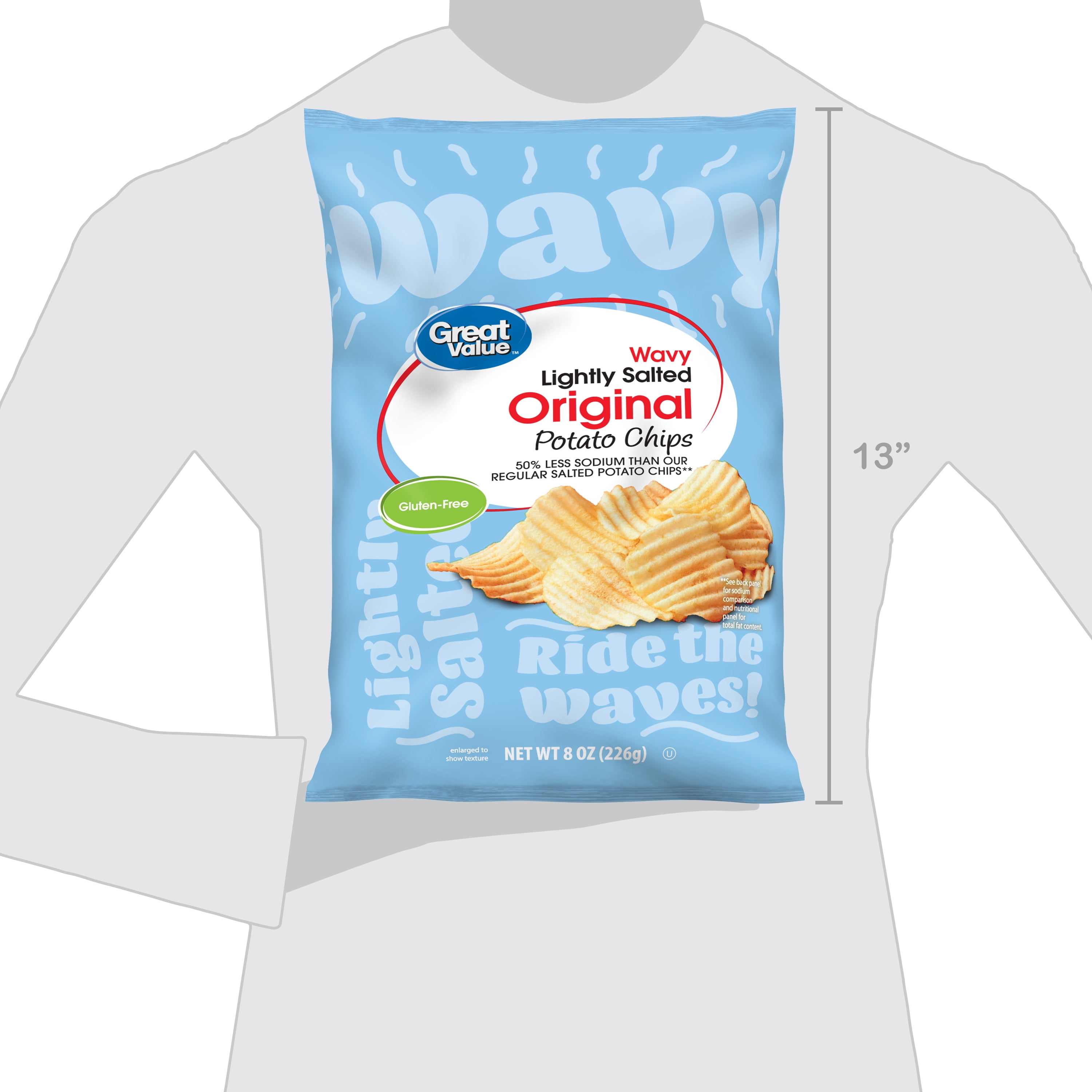 Great Value Lightly Salted Original Flavor Wavy Potato Chips, 8 oz