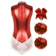thumbnail image 4 of iiniim Women Shiny Metallic Cheer Leader Uniform Costume Stage Performance Cheerleading Outfits Red S, 4 of 7