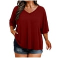 thumbnail image 3 of tarylea Plus Size Tops for Women Elbow Length Sleeve V Neck T-Shirts Casual Loose Summer Trendy Tops, 3 of 3