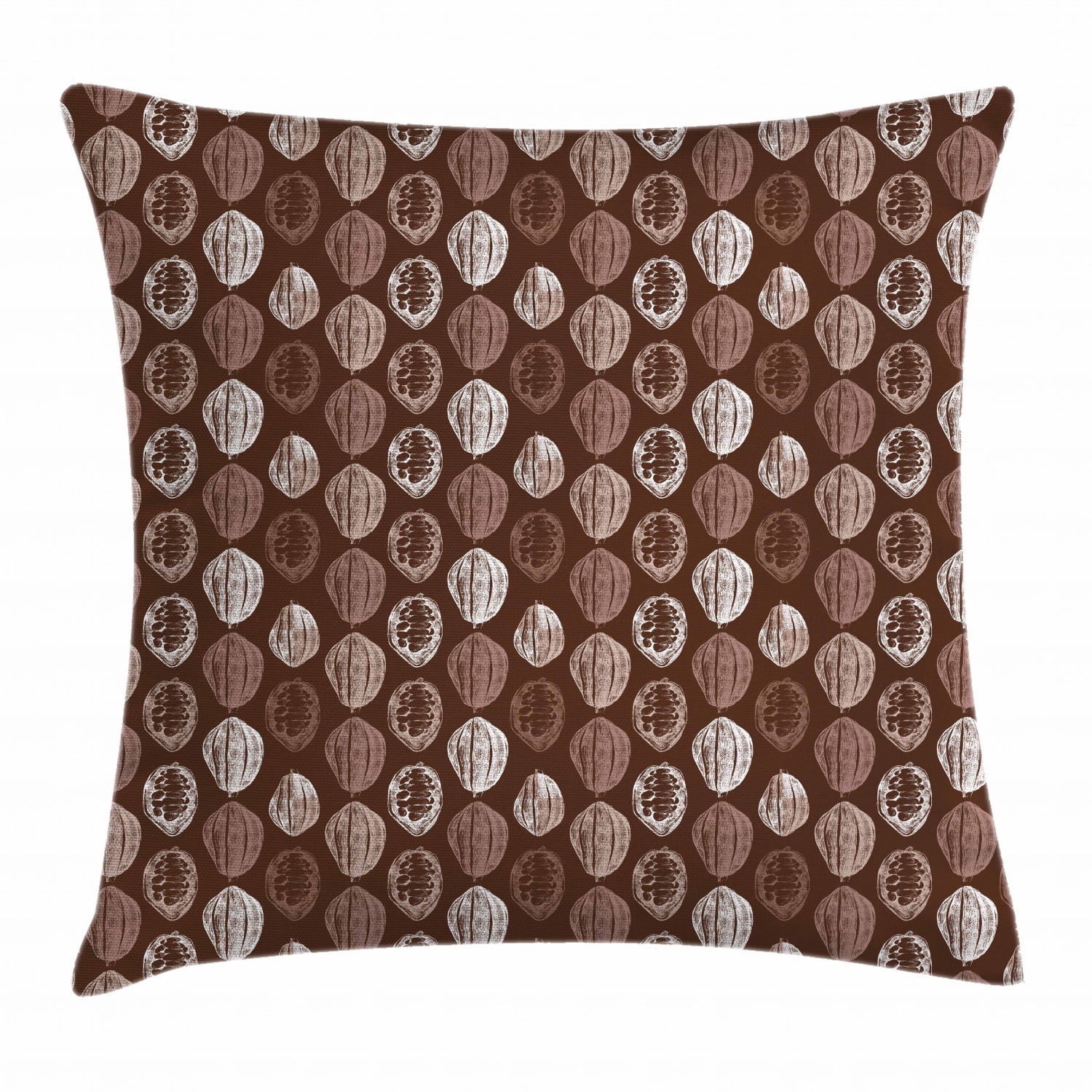 Cocoa Throw Pillow Cushion Cover, Hand Drawn Beans Fruit Cocoa Ripening