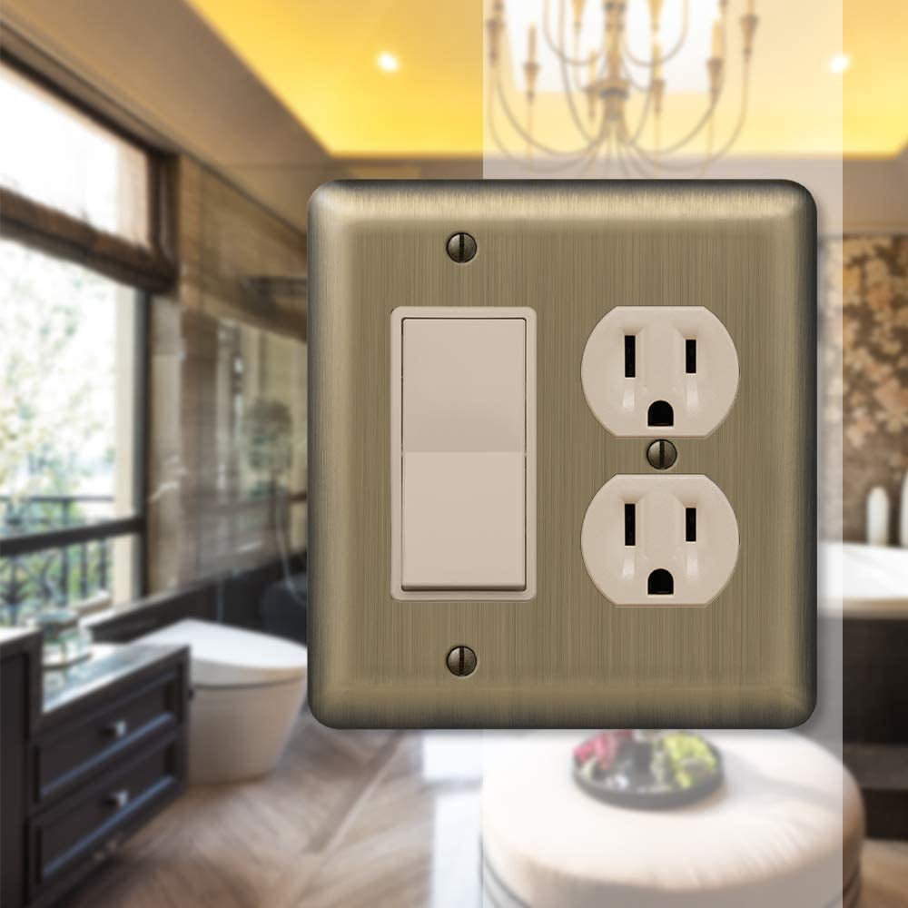 Amerelle 154RD Moderne Wallplate 1 Rocker / 1 Duplex Steel Brushed Brass 1-Pack