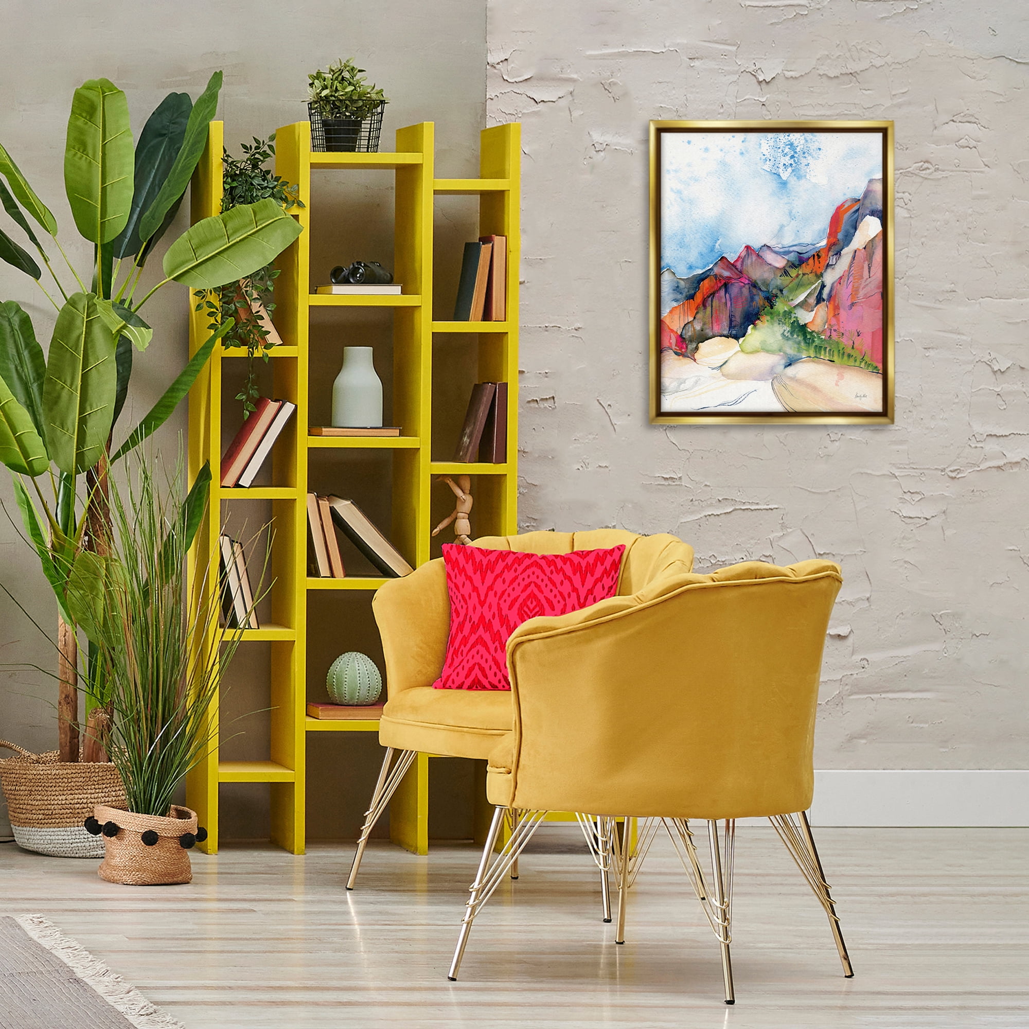 Stupell Industries Desert Days Abstraction Landscape & Nature Painting Gold Floater Framed Canvas Art Print Wall Art, 17 x 21