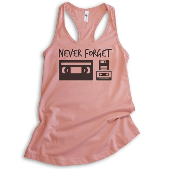 Never Forget 80s Technology Tank Top, Ladies Racerback Tank Top, 80s Nostalgia Tank, VHS Cassette Tape Tank, Desert Pink, Large