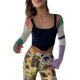 thumbnail image 1 of Women Long Sleeve Crochet Knit Crop Top Contrast Color Cutout Sweater Shrug Hollow Open Front Fishnet Cover Up Cardigan S Yellow, 1 of 4