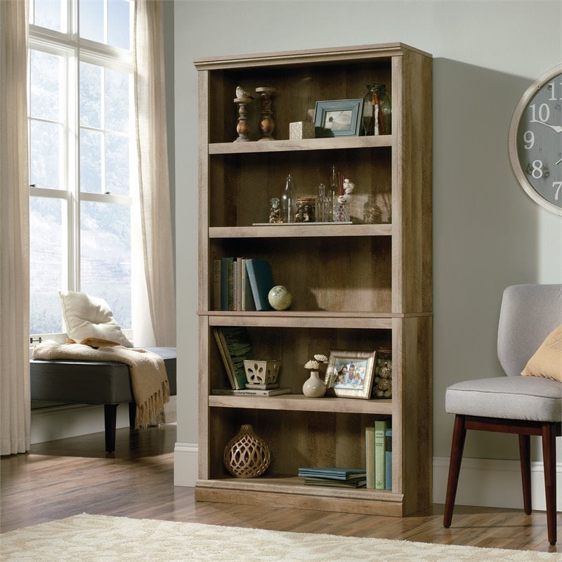 5 Shelf Bookcase Lintel Oak Finish, Sauder Select Collection 5 Shelf Bookcase Estate Black