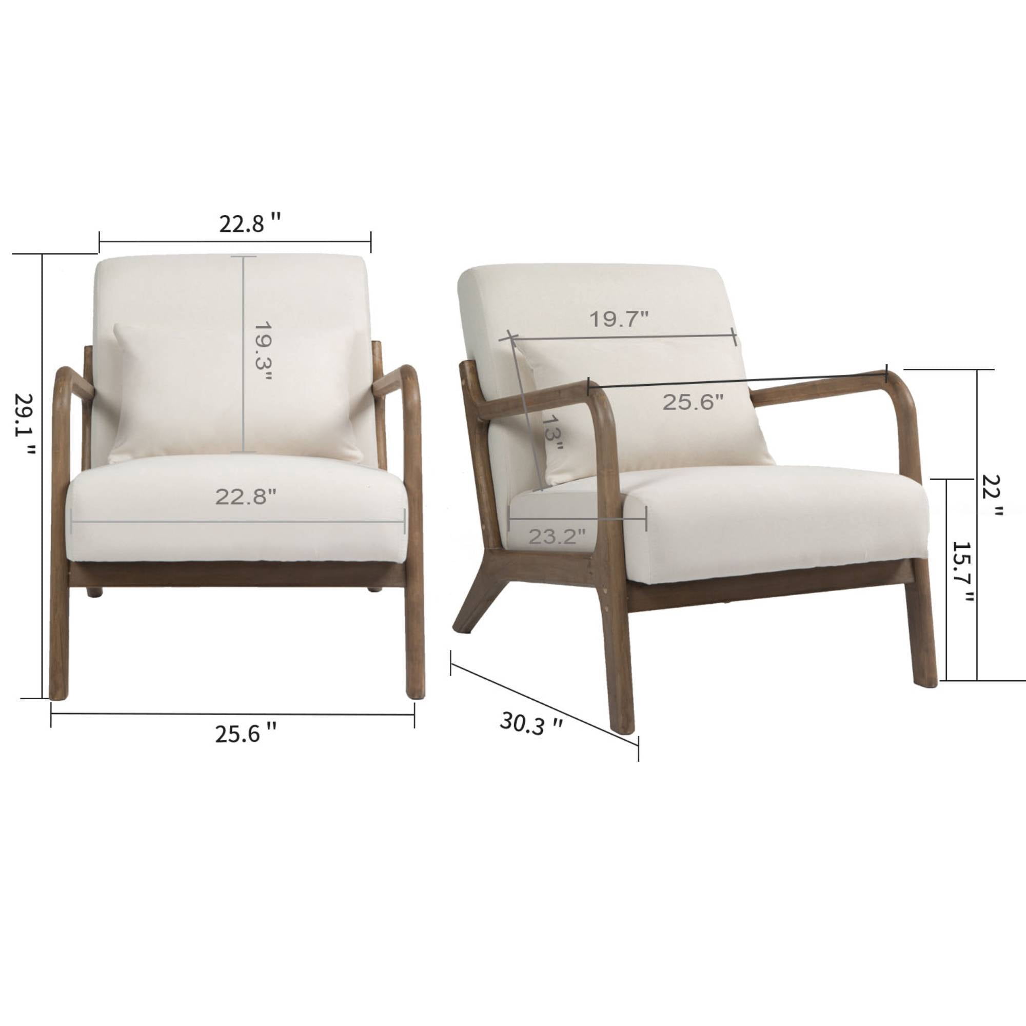 Mid-Century Modern Accent Chair with Pillow Velvet Lounge Arm Chair Comfy Reading Chair with Solid Wood Frame for Living Room, Bedroom, Dark Grey