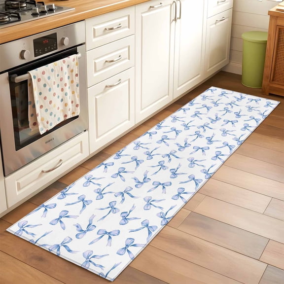 2'x6' Rug Runners for Hallways Kitchen, Purple Blue Bow Ribbon Non Slip Entryway Beside Floor Carpet Runner, Vintage Modern Art Bowknot Washable Laundry Room Bedroom Throw Rugs Mat for Family Pet