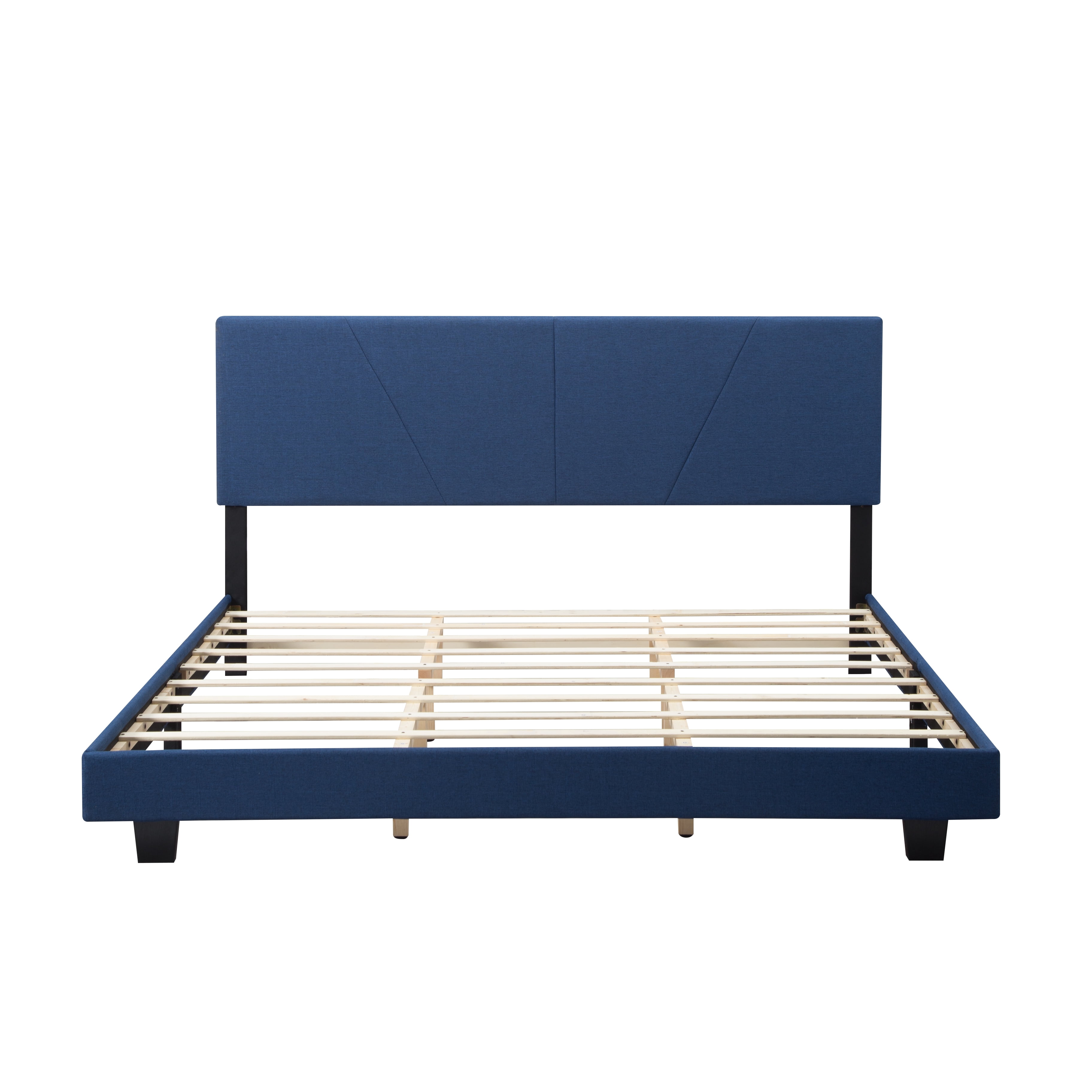 Gewnee King Size Platform Bed Frame with Upholstered Headboard, Mattress Foundation with Strong Wooden Slats Support Easy Assembly.Navy Blue