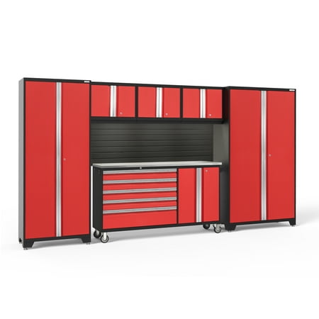 

NewAge Products Bold Series Red 6 Piece Cabinet Set Heavy Duty 24-Gauge Steel Garage Storage System Slatwall / LED Lights Included