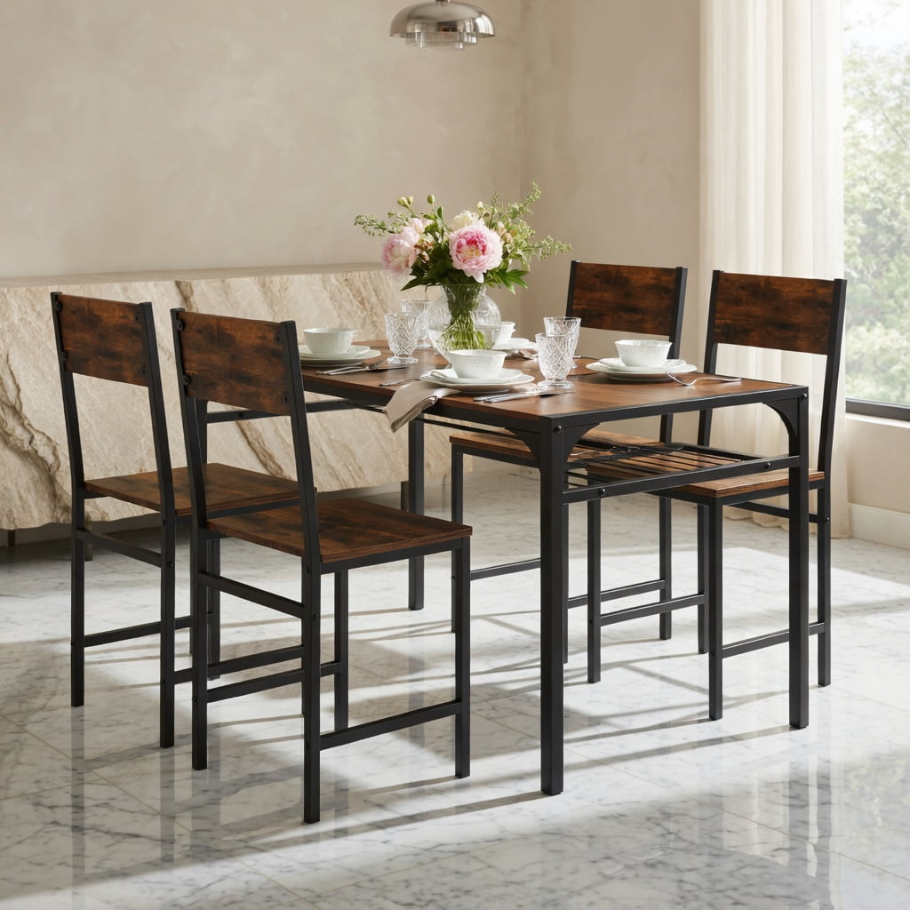 Barara King Dining Chair,Dining Room Chair,Industrial Kitchen Side Chairs Set of 2 with Metal Legs and Slanted Back-Rustic Brown