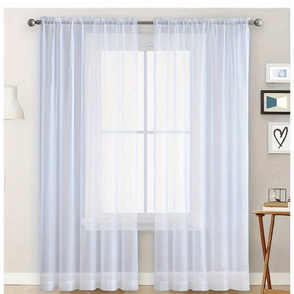 Solid Sheer Color Curtains, Semi Blackout Chiffon Curtains, Bedroom and Living Room Decoration, 2Pcs