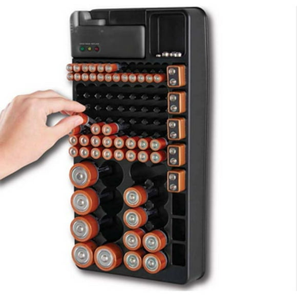 301651 - BATTERY ORGANIZER W/TESTER HOLDS 98 BATTERIES TESTS AAA AA C D 9V