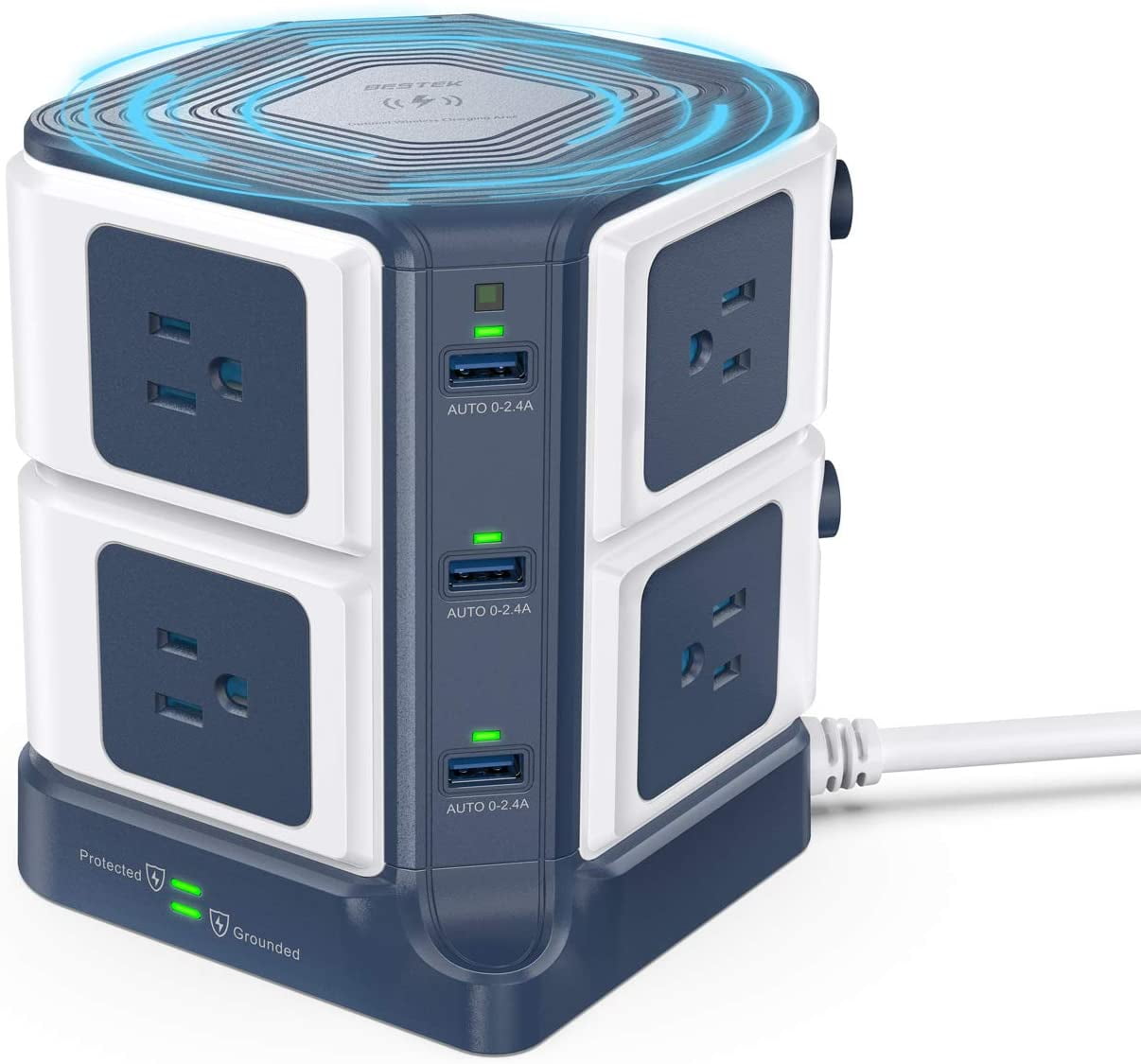 USB Power Strip with Wireless Charger BESTEK 8Outlet Surge Protector