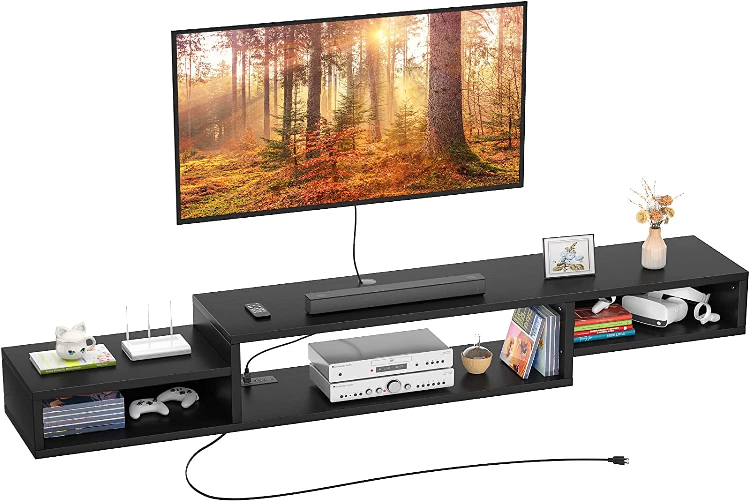 Floating Wall Mounted Entertainment Center with Power Outlet 70" Retro