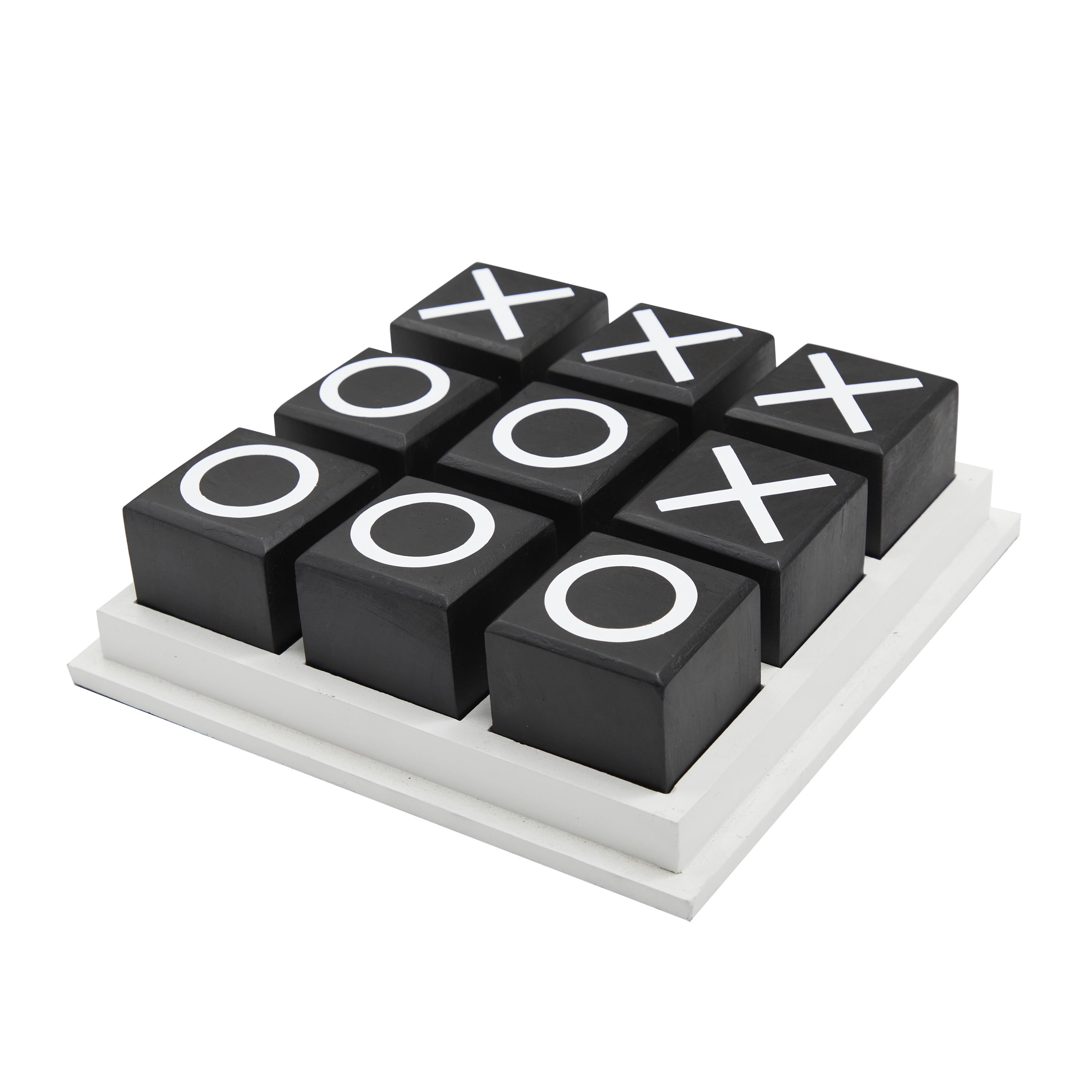 DecMode 9" x 3" Black Wooden Tic Tac Toe Game Set, 1-Piece