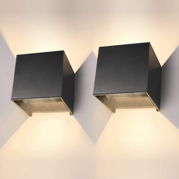 2 luces de pared para interior y exterior de 12 W, ajustables, 3000 K, LED negro, IP65, resistente al agua, moderna lámpara de pared de aluminio para dormitorio, hogar, escaleras, pasillo, sala de