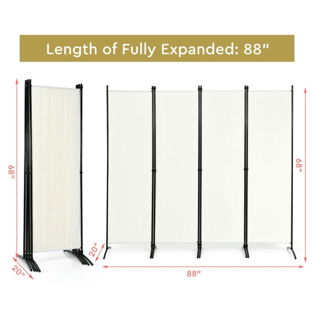 Spaco 4-Panel Room Divider with Powder Coated Steel Frame, Privacy Screen with Upgraded Arced Feet, Room Divider for Indoor, White