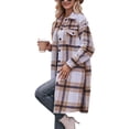 thumbnail image 4 of Arvbitana Women's Long Plaid Print Jacket Lapel Button Pockets Shirt Coat Long Sleeve Shacket Fall Casual Outerwear S M L XL, 4 of 7