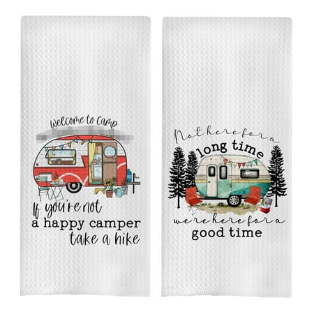 

GCFET Camping Dish Towels Set - Camping Waffle Weave Kitchen Towels Camper Towels Camping Hand Tea Towels Camper Gifts 16x24 Set of 2 C43