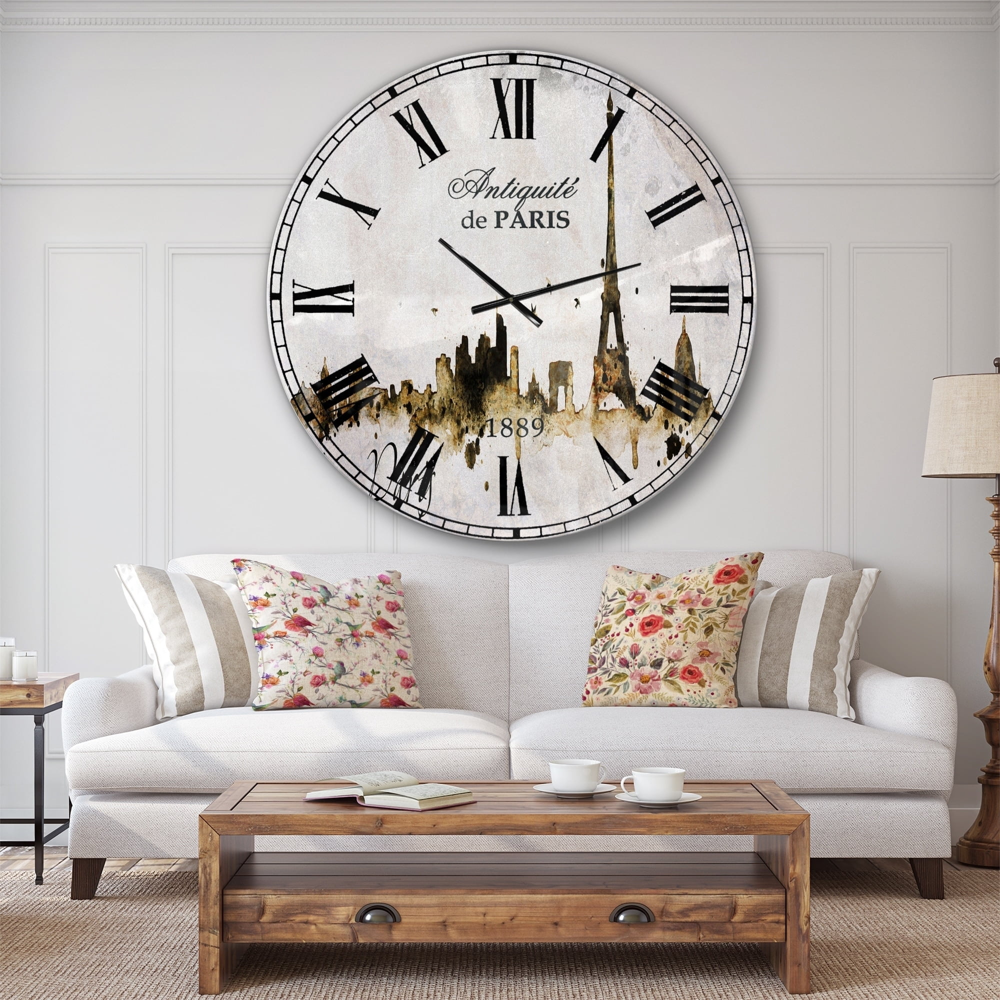 Designart 'Paris with Eiffel Silhouette' French Country wall clock