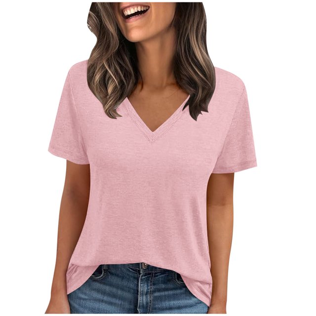 Admvng Hauts pour Femmes Décontractés Col en V Couleur Unie Blouses à Manches Courtes S-2TG