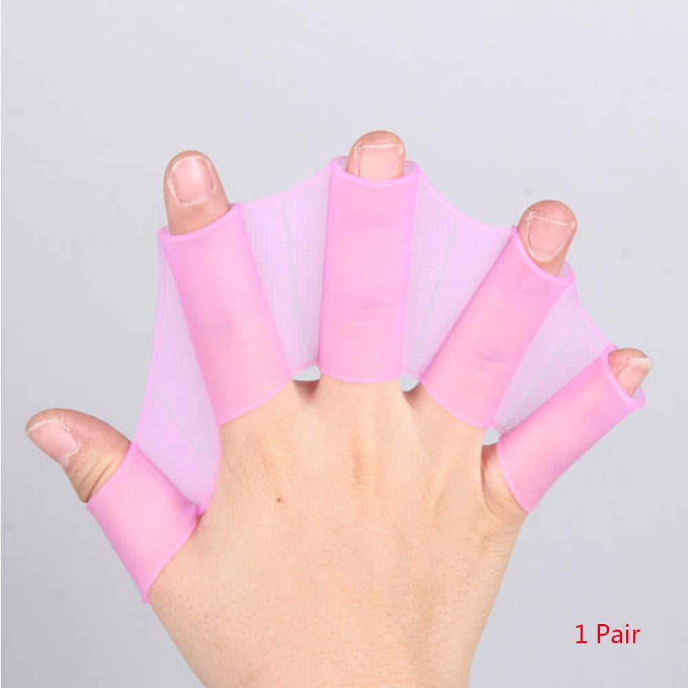 1 Pair Silicone Hand Swimming Fins Flippers Design Swimming Palm Fingers Gloves 
