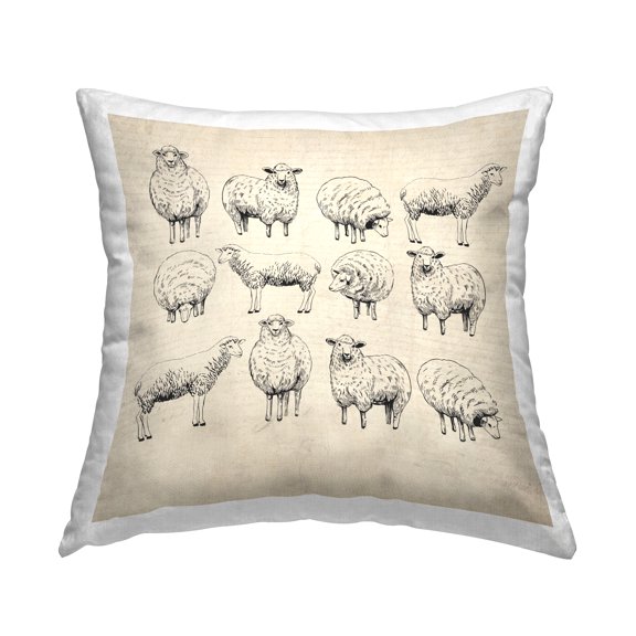 Stupell Industries Vintage Sheep Farmhouse Decorative Printed Throw Pillow, 18 x 18