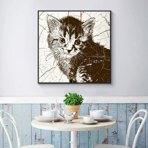 wall26 Floating Framed Canvas Wall Art for Living Room, Bedroom Wooden Background Animal Canvas Prints for Home Decoration Ready to Hang - 24x24 inches