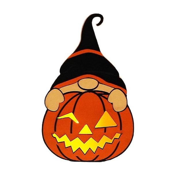 Muñeca sin rostro de Halloween con luz LED Decorativa ornamental Calabaza pintada a mano Decoración de Halloween Configuración de fiesta Muñeca de gnomo de Halloween de madera Ornam