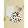 thumbnail image 4 of Bagilaanoe 2pcs Toddler Baby Girls Short Pants Set Sleeveless Letter Print Vest Tops + Shorts 6M 12M 18M 24M 3T Kids Casual Summer Outfits, 4 of 9