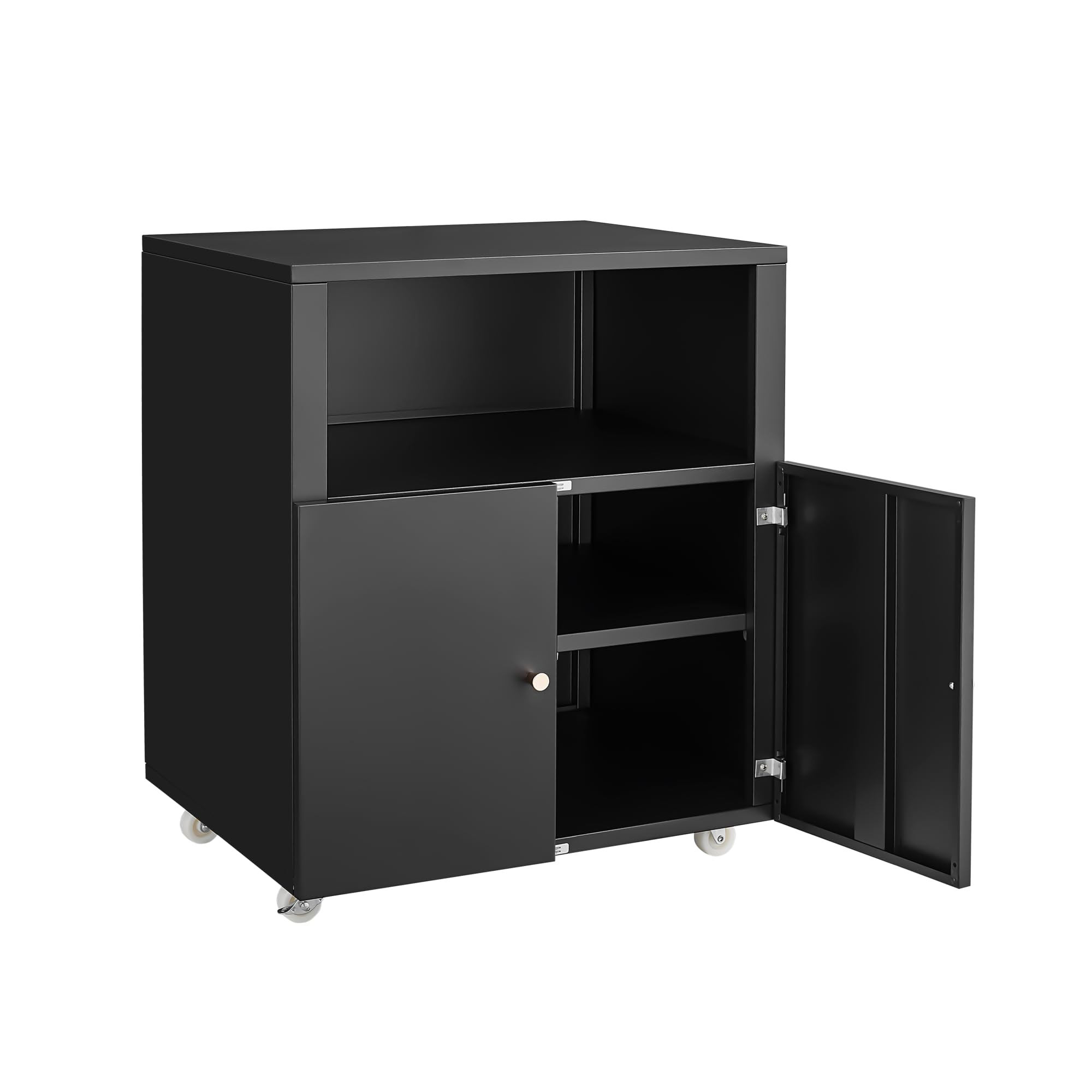 Litake Metal Printer Cabinet with Storage, Heavy Duty 3D Printer Stand on Wheels with 2 Doors, Under Desk File Cabinet for Home Office Corner and Small Spaces Black