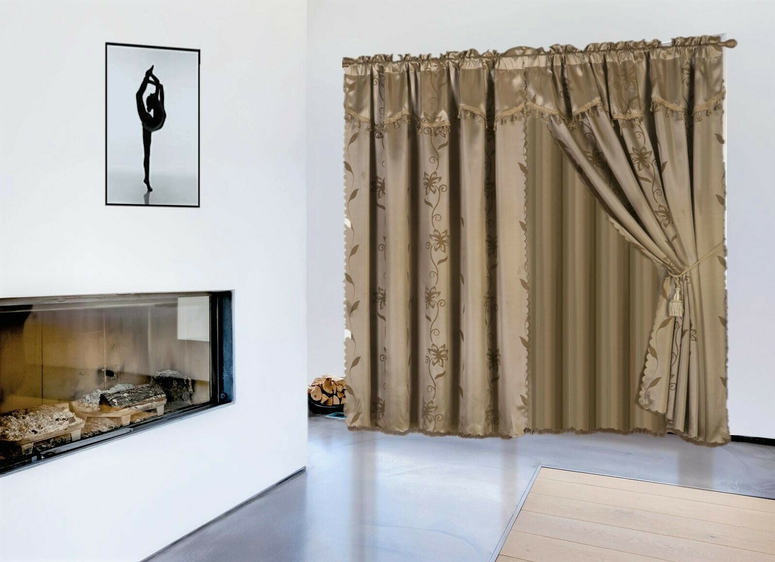 Metallic Floral Design Jacquard Window Curtain Panel: Orange 1 Single 