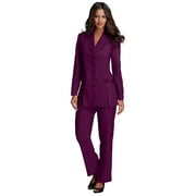 Roaman's Women's Plus Size Petite Plus Size Long Sleeve Ten-Button Shawl-Collar Pant Suit – 2-Piece Pant Set