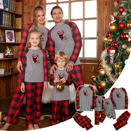 

Matching Family Pajamas Sets Christmas PJ s Sleepwear Printed Top with Plaid Bottom Holiday Baby Suit Nightwear Pijama de Navidad Para Mujer