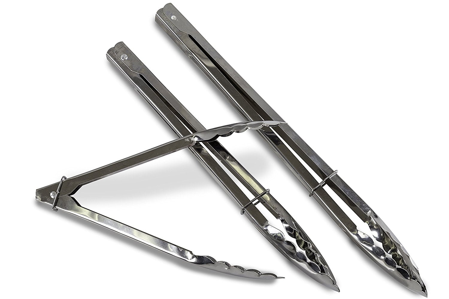 Kitchen Winners Set of 3 Stainless Steel Clam Shell Food Service Tongs with Sliding Rings. (9' - 11' - 13')