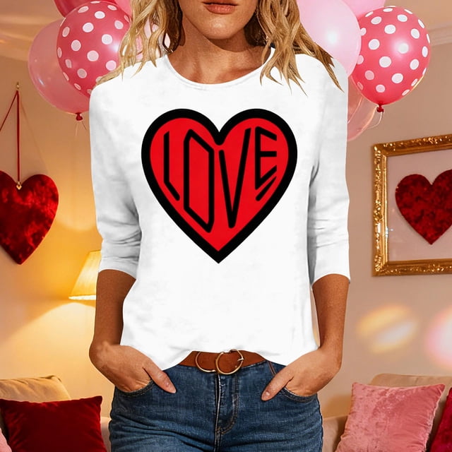 TaTaai Women's A 3/4 Sleeve Christmas Printed Round-neck Top Gift