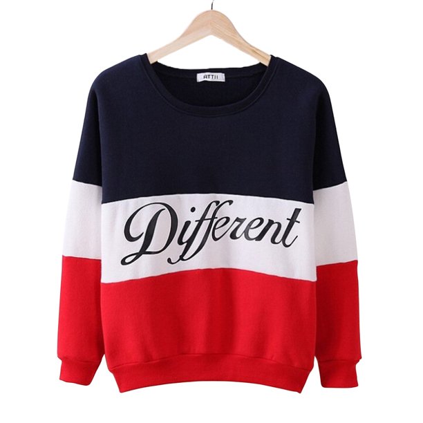 Mujeres Fleece Patchwork Carta Impreso Sudaderas Con Capucha O Cuello Manga Larga Pullover Tops Sudaderas Inevent FS6424-05