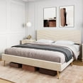 thumbnail image 3 of Soonbuy Upholstered Bed Frame Full Size, Velvet Bed Frame, Beige, 3 of 7