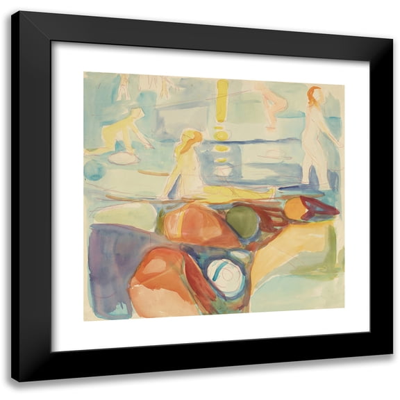 Edvard Munch 13x12 Black Modern Framed Museum Art Print Titled - Bathing Women, Asgardstrand (1935-1940)