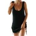 thumbnail image 2 of Itsame Women Summer Dress Solid Color Round Neck Thin Dress Black Size XL, 2 of 9