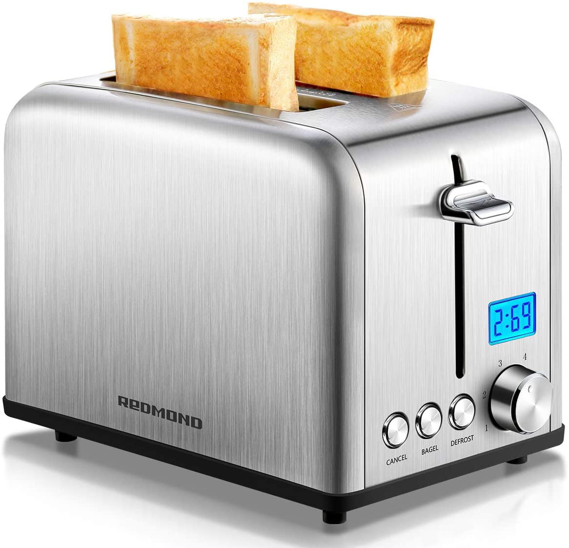 HOLIFE Stainless Steel Toaster LCD Timer Display Bagel Toasters 2 Slice Toaster 
