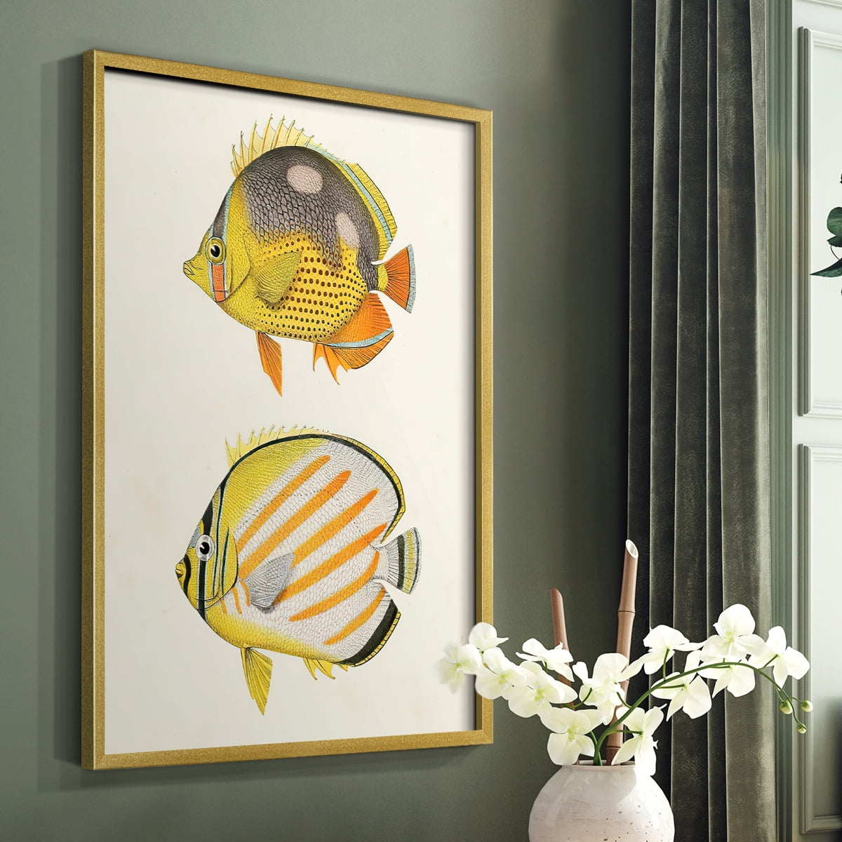 Yellow & Grey Fish IV Framed Print - Solid Wood in Single Picture Frame Solid Wood 2 Framed Print