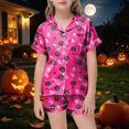thumbnail image 2 of TOWED22 Halloween Pajamas Girl Fall Costume Graphic Button Up Sleepwears Loungewear 2 Piece Top and Shorts Pjs Sets for 2-13 Years Teens(Hot Pink,6-7 Y), 2 of 5