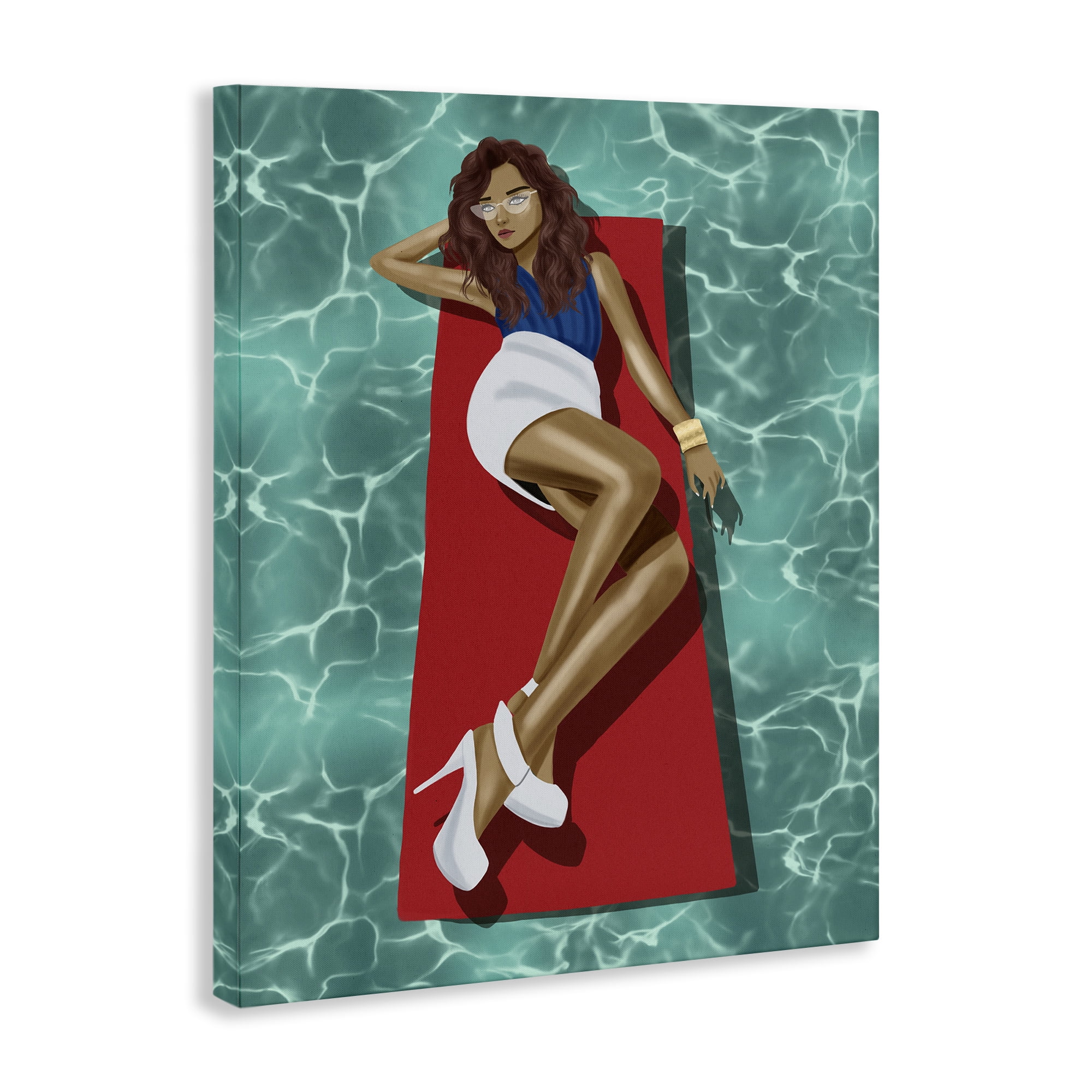 Stupell Industries Lounging on Pool Raft People Painting Wrapped Canvas Art Print Wall Art, 24 x 30