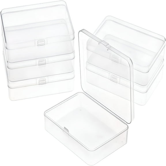 LAMIRO 6 Packs Rectangle Small Clear Plastic Storage Containers Box Case with Hinged Lid Crafts Organizer for Crayon,Bobby Pin,Beads (4.5 x 3.4in)