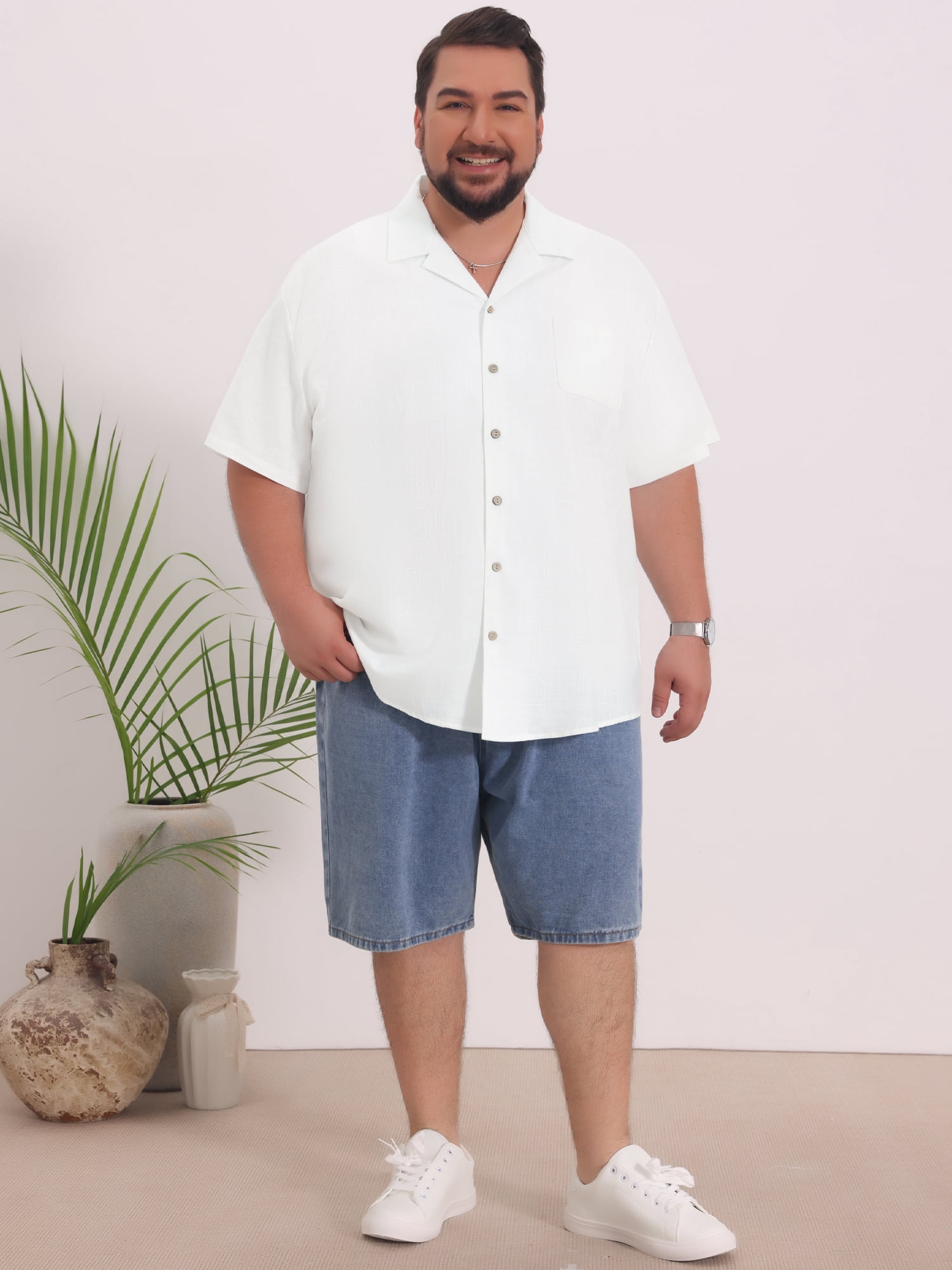DARING DIVA Men's Big & Tall Summer Beach Camp Collar Short Sleeve Shirt 4XL White