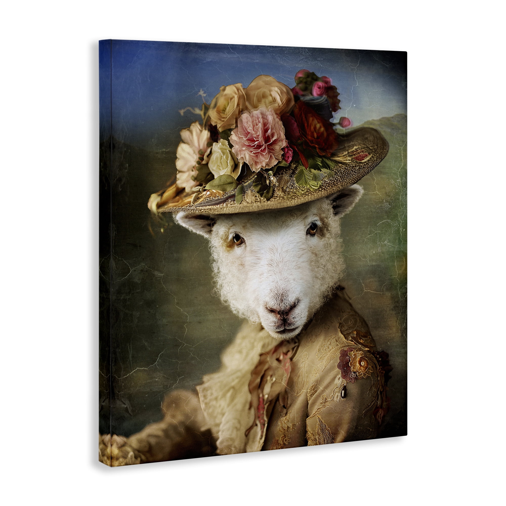 Stupell Industries Lamb with Floral Hat Animals & Insects Painting Gallery Wrapped Canvas Art Print Wall Art, 30 x 40